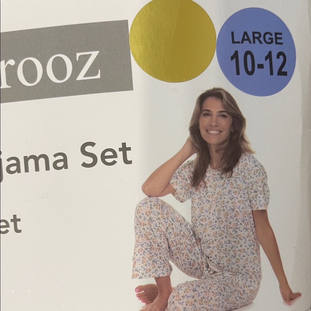 Flora Nikrooz Floral Pajama Set - White with Blue and Orange - Picture 3 of 3